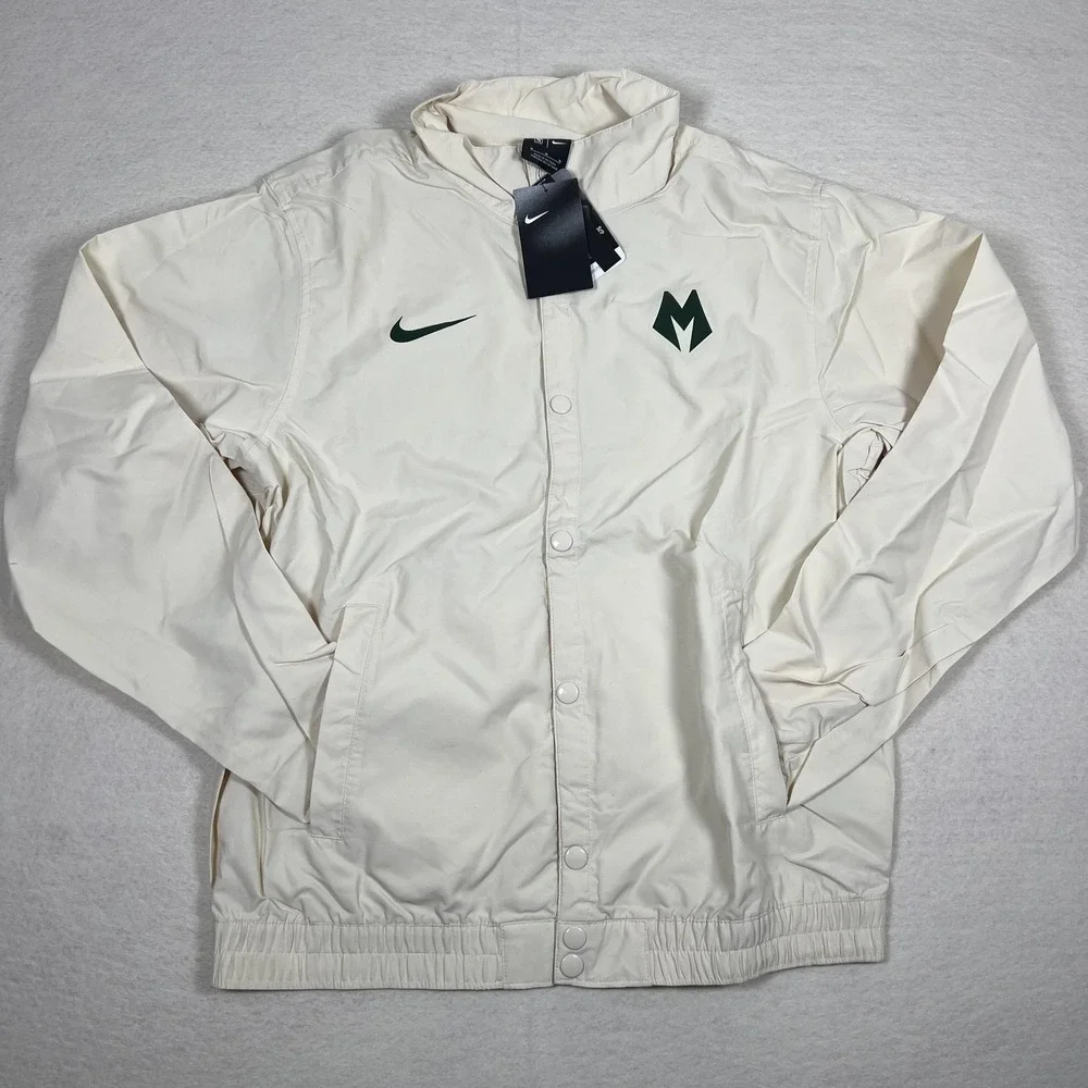 Milwaukee Bucks Jacket Mens Medium Cream NBA Basketball Nike M Logo Hooded Nylon
